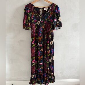 Cleobella - Black Multicolor Smocked V-Neck Maxi Dress